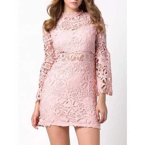 Short Lace Crochet Tight Homecoming Dress - Pink Xl