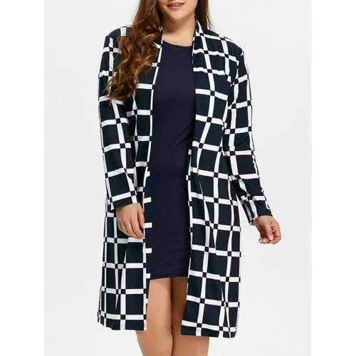 Plus Size Long Grid Coat - Checked 6xl