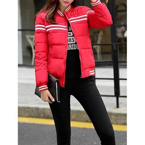 Stripe Panel Padded Bomber Jacket - Red L