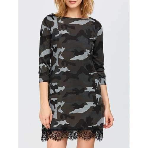 Camo Lace Trim T-Shirt Dress - Camouflage Color L