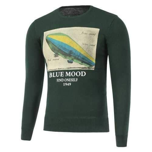 Long Sleeve Crew Neck Printed Sweater - Green 2xl