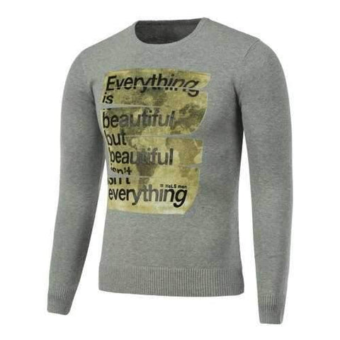 Rib Hem Crew Neck Graphic Sweater - Gray M