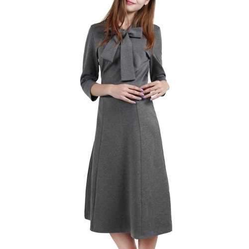 Bow Collar Midi Shift Dress - Gray 2xl