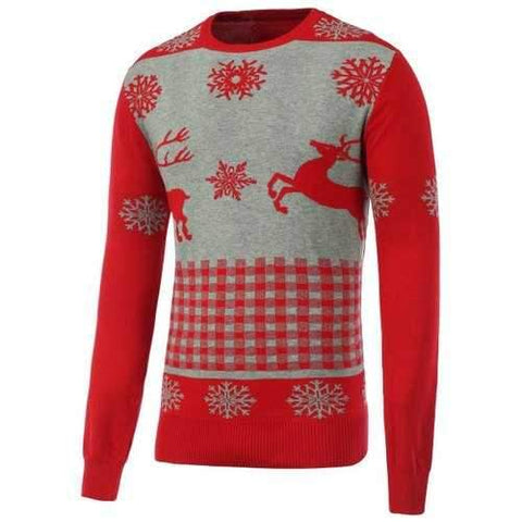 Rib Hem Crew Neck Christmas Sweater - Red S