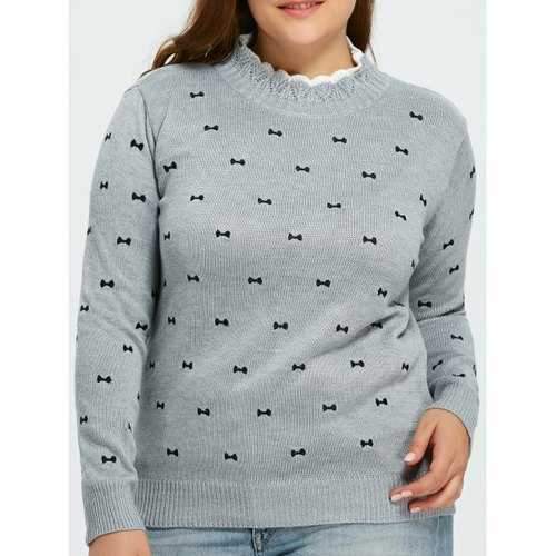 Plus Size Bowknot Pullover Sweater - Gray 2xl