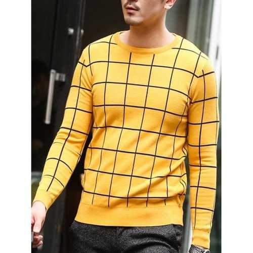 Slim Fit Crew Neck Grid Sweater - Yellow 2xl