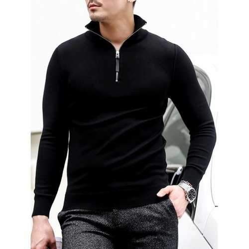 Slim Fit Half Zip Polo Sweater - Black Xl