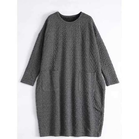 Jacquard Plus Size Sweater With Pockets - Gray One Size