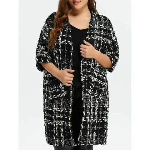 Plus Size Space Dyed Chunky Cardigan - Black One Size