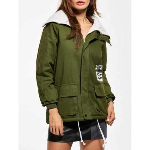 Lamb Wool Patched Utility Jacket - Green M