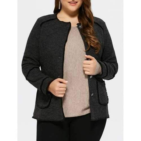 Plus Size Button Up Cardigan With Pocket - Gray 2xl