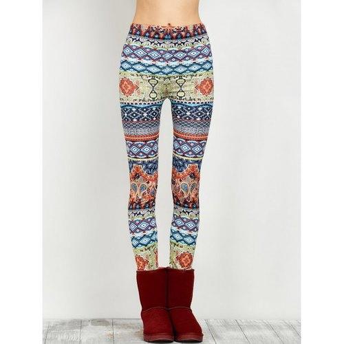 Elastic Waist Skinny Print Leggings - Floral L