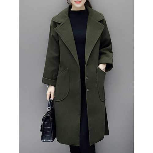 Lapel Duster Walker Coat with Pocket - Army Green M