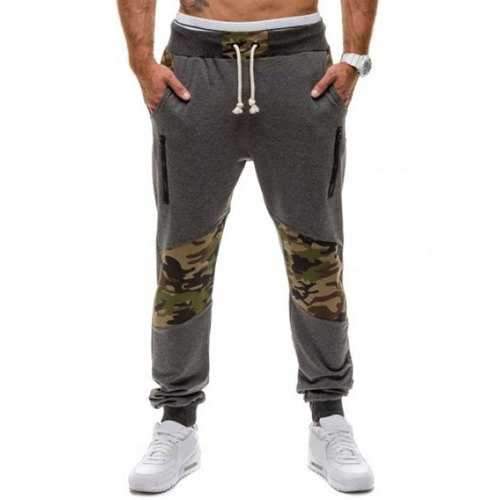 Zippered Camo Panel Drawstring Jogger Pants - Deep Gray L