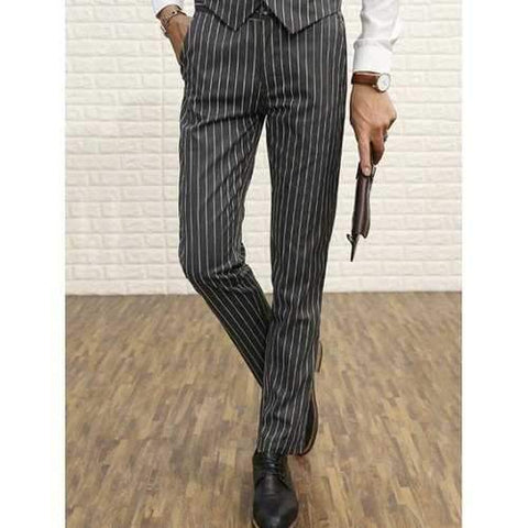 Zipper Fly Vertical Stripe Straight Leg Pants - Gray 32