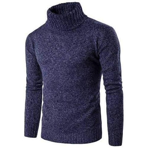 Roll Neck Knit Blends Long Sleeve Sweater - Cadetblue L