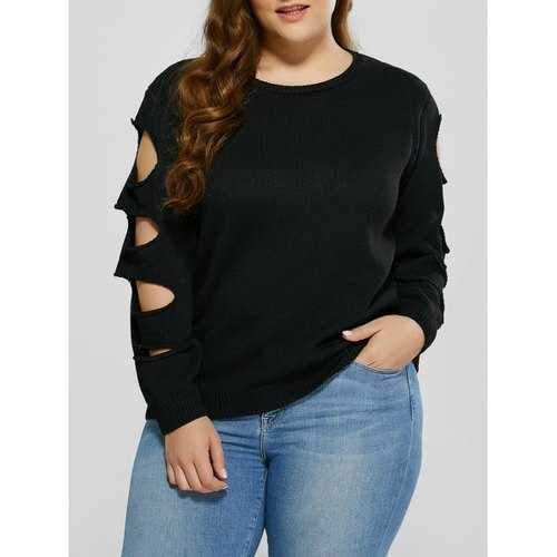 Cut Out Plus Size Crew Neck Sweater - Black 2xl