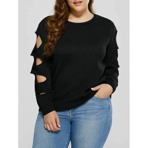 Cut Out Plus Size Crew Neck Sweater - Black 2xl