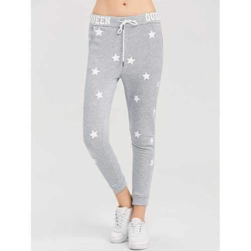 Skinny Star Print Sports Pants - Gray S