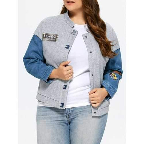 Plus Size Single Breasted Denim Trim Jacket - Gray 4xl