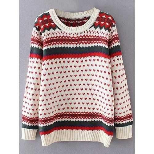 Heart Print Plus Size Sweater - Off-white Xl