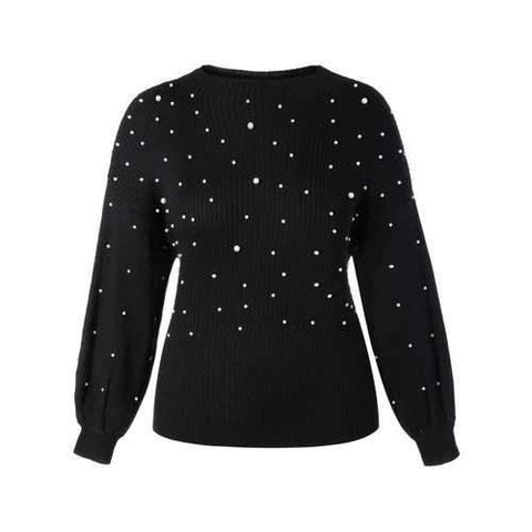 Plus Size Beaded Sweater - Black 3xl