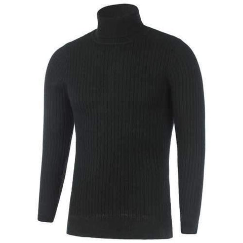 Turtleneck Ribbed Twist Knit Sweater - Black Xl