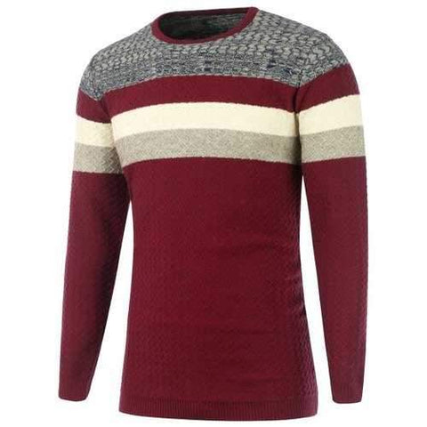 Color Matching Wavy Stripes Knitted Sweater - Burgundy M