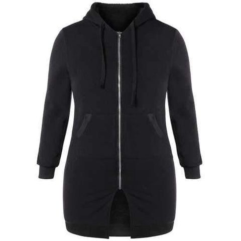 Plus Size Hooded Zip Up Coat - Black Xl