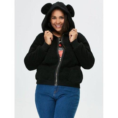 Plus Size Hooded Zip Coat - Black Xl