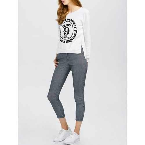 Long Sleeve Graphic Tee With Stripe Pants - White L