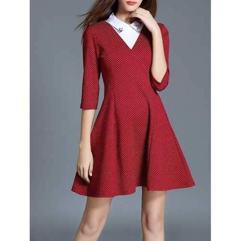 Dotted Insert Swing Dress - Red S