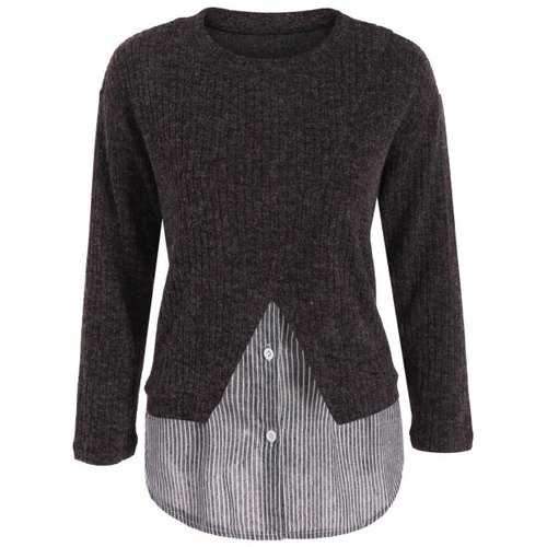 Plus Size Panel Layered Knit Sweater - Deep Gray 2xl