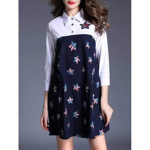 Star Print American Flag Swing Dress - Deep Blue M