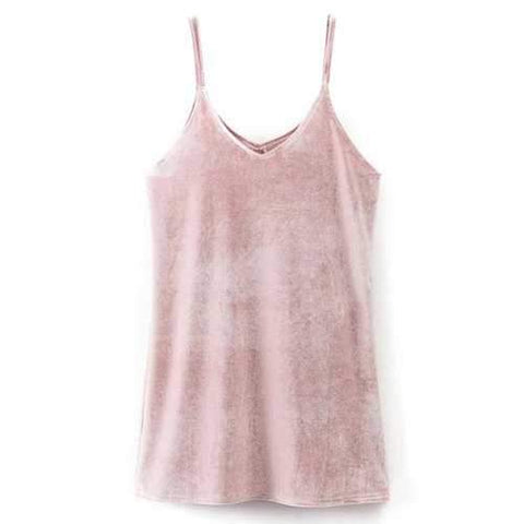 V Neck Velvet Cami Dress - Pink M