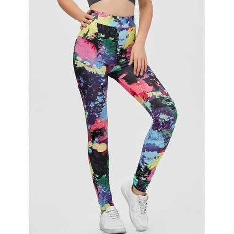 Splatter Paint Yoga Running Leggings - M