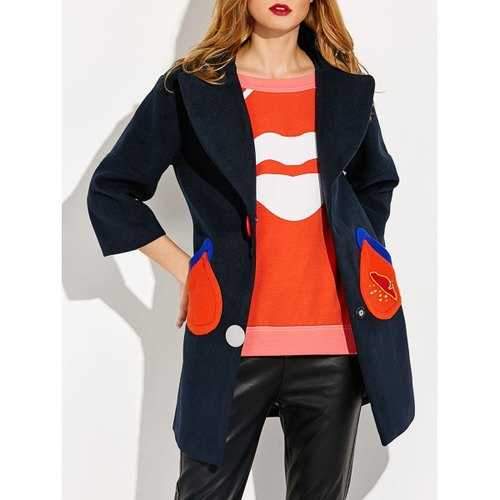 Pocket Snap Button Coat - Purplish Blue L