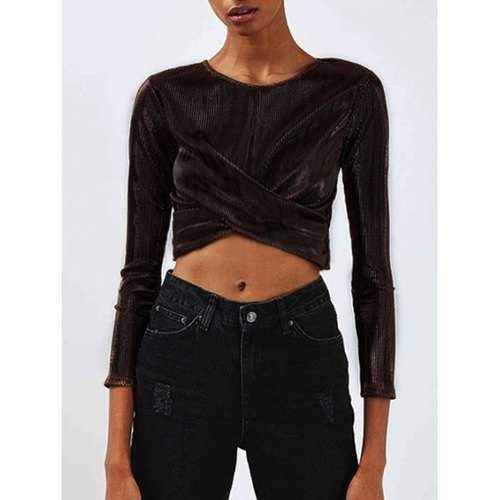 Jewel Neck Twist Crop Top - Golden S