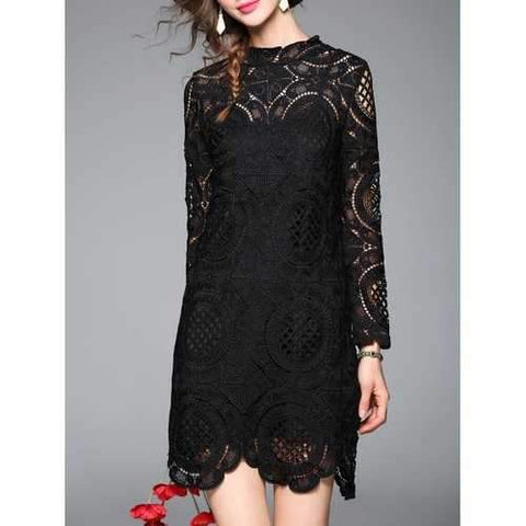 Tank Top and Scalloped Lace Dress Twinset - Black L