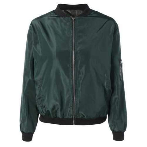 Side Pocket Zip Up Bomber Jacket - Blackish Green M