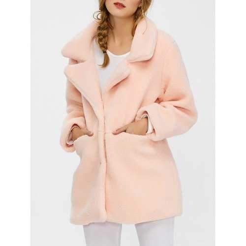 Fuzzy Buttoned Coat - Pink Xl