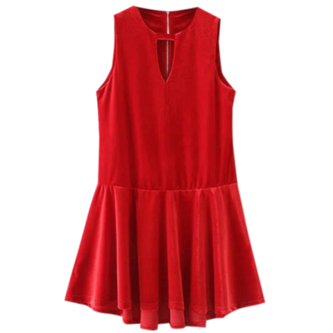 Velvet Sleeveless Short Mini Dress - Bright Red S