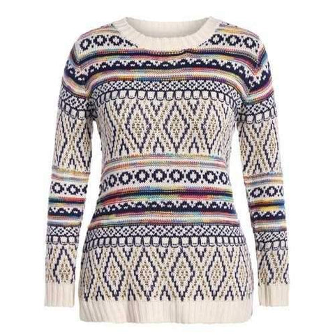 Plus Size Argyle Chunky Knit Sweater - Off-white 5xl