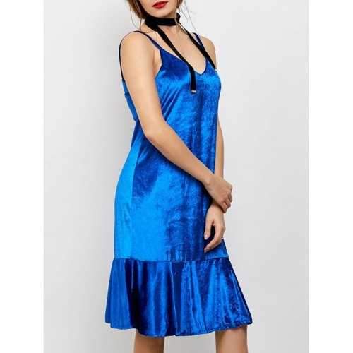 Cami Velvet Flounced Midi Dress - Blue 2xl