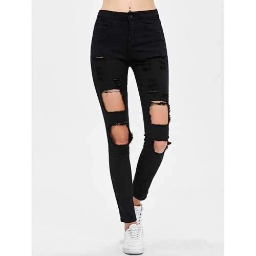 Destroyed Bodycon Jeans - Black M