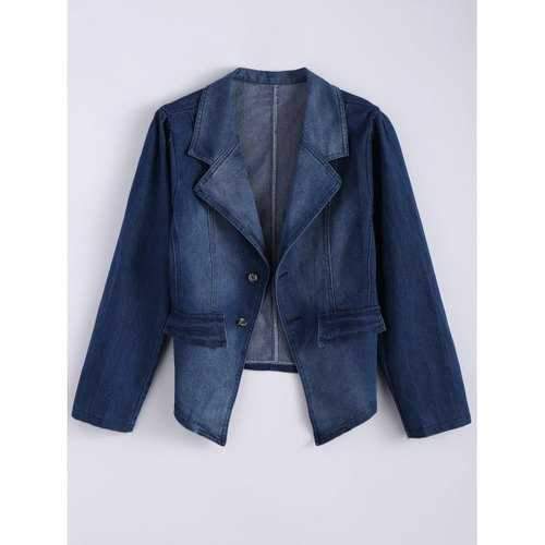 Lapel Jean Two Button Design Jacket - Denim Blue 3xl