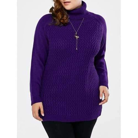 Plus Size Turtleneck Raglan Sleeve Sweater - Purple 3xl