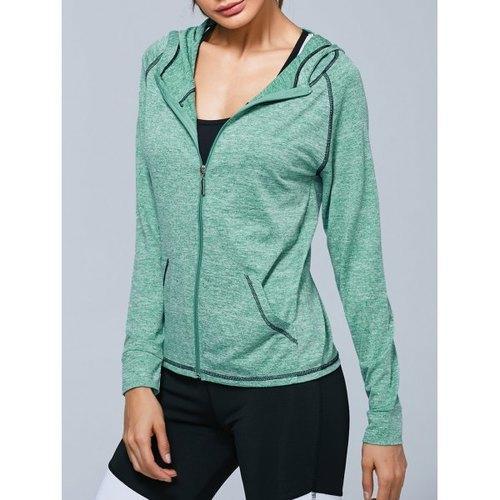 Zip Up Hooded Running Jacket - Light Green M