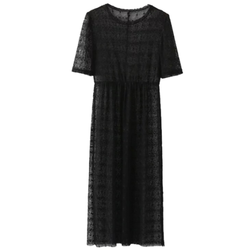 See Thru Lace Midi Dress - Black M