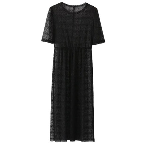 See Thru Lace Midi Dress - Black M